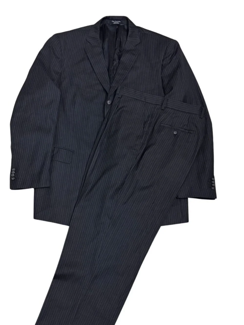 GUY LAROCHE Pinstripe Black Business Casual Formal Blazer & Dress Pants SUIT 44R